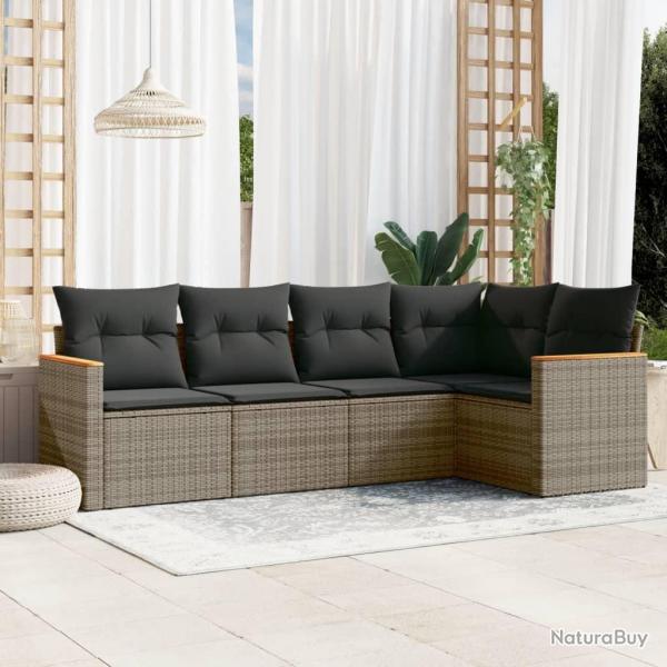 Salon de jardin 5 pcs avec coussins gris rsine tresse alsavelo