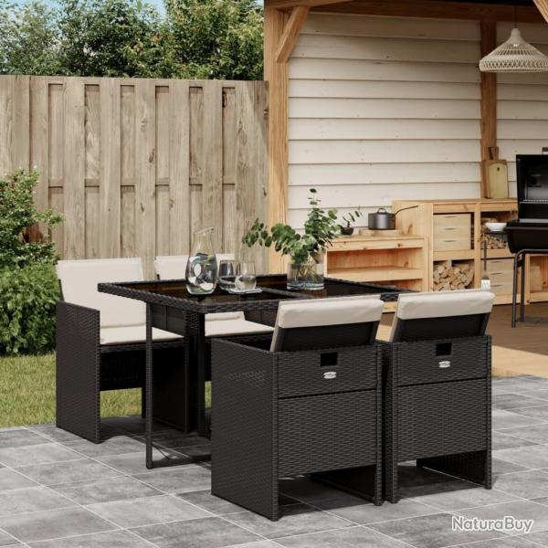 Ensemble  manger de jardin coussins 5pcs Noir Rsine tresse alsavelo