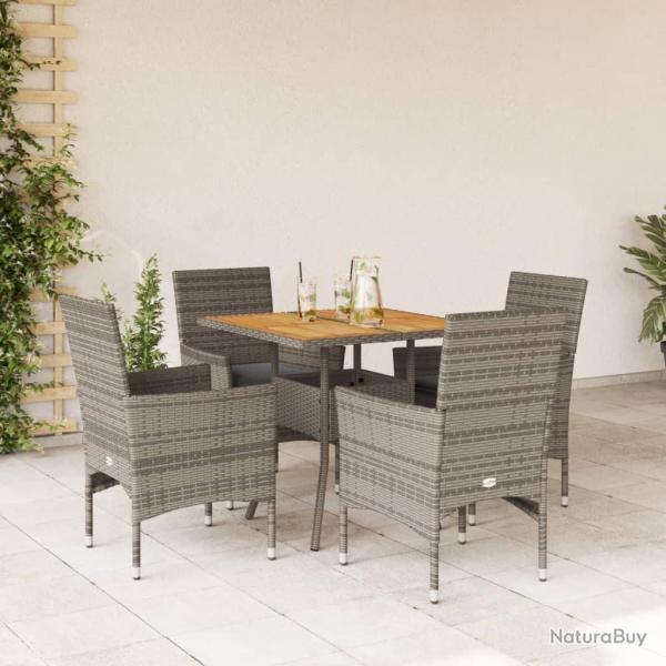 Ensemble  manger de jardin et coussins 5 pcs gris rotin acacia alsavelo