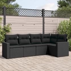 Salon de jardin 5 pcs avec coussins noir résine tressée alsavelo