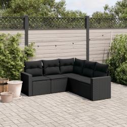 Salon de jardin 5 pcs avec coussins noir résine tressée alsavelo