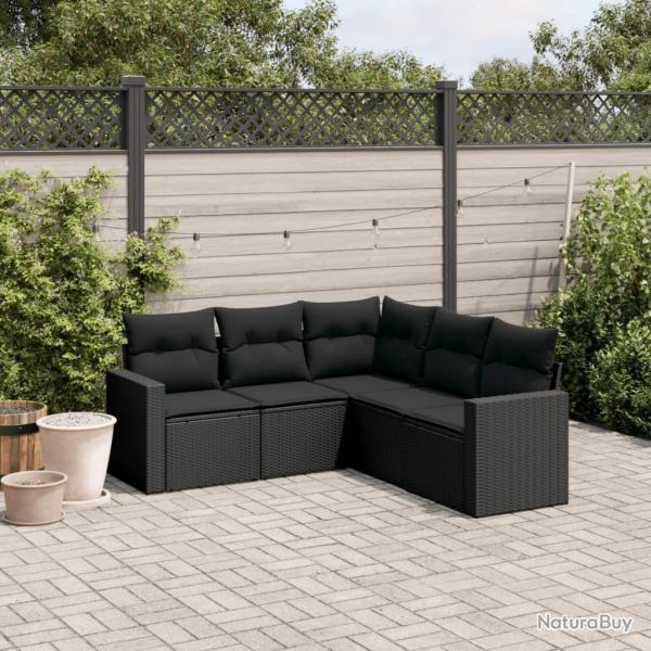Salon de jardin 5 pcs avec coussins noir rsine tresse alsavelo