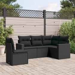 Salon de jardin 5 pcs avec coussins noir résine tressée alsavelo