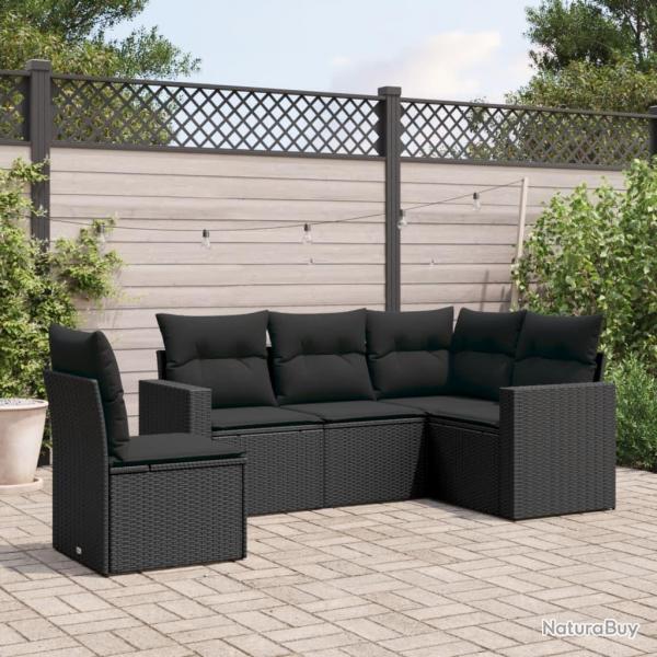 Salon de jardin 5 pcs avec coussins noir rsine tresse alsavelo