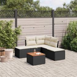 Salon de jardin 6 pcs avec coussins noir résine tressée alsavelo