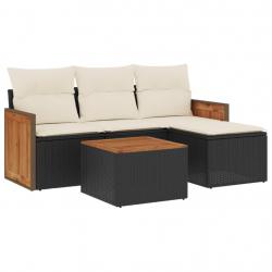 Salon de jardin 5 pcs avec coussins noir résine tressée alsavelo