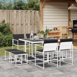 Ensemble à manger de jardin avec coussins 9 pcs blanc textilène alsavelo