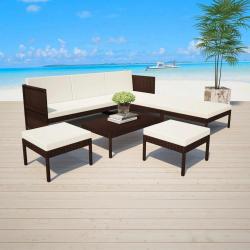 Salon de jardin 6 pcs avec coussins Résine tressée Marron alsavelo