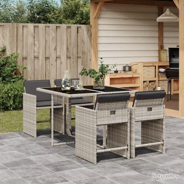 Ensemble  manger de jardin et coussins 5 pcs gris clair rotin alsavelo