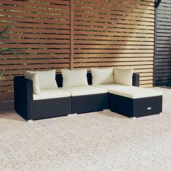 Salon de jardin 4 pcs avec coussins Résine tressée Noir alsavelo