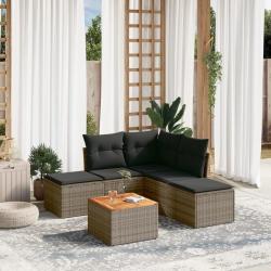 Salon de jardin 6 pcs avec coussins gris résine tressée alsavelo