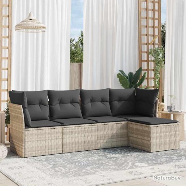 Salon de jardin 5 pcs avec coussins gris clair rsine tresse alsavelo