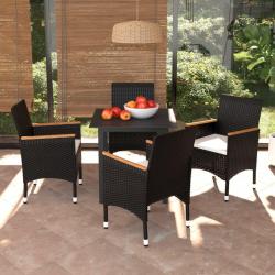 Ensemble à dîner de jardin avec coussins 5 pcs poly rotin noir alsavelo