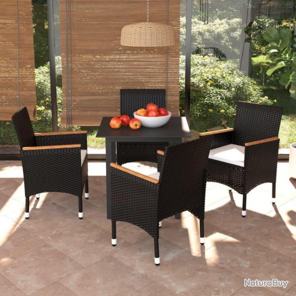 Ensemble  dner de jardin avec coussins 5 pcs poly rotin noir alsavelo