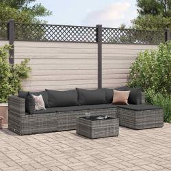 Salon de jardin 6 pcs avec coussins Gris Résine tressée alsavelo