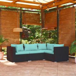 Salon de jardin 4 pcs avec coussins Résine tressée Noir alsavelo