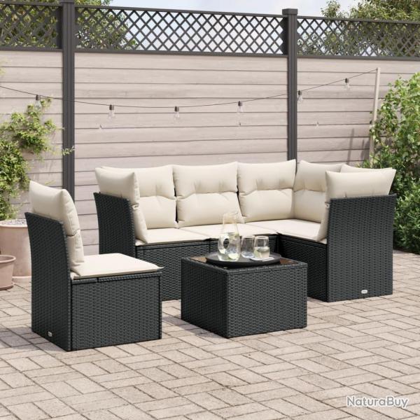 Salon de jardin 6 pcs avec coussins noir rsine tresse alsavelo