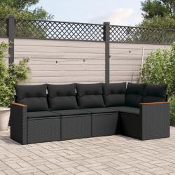 Salon de jardin 5 pcs avec coussins noir résine tressée alsavelo