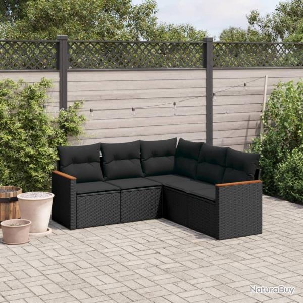 Salon de jardin 5 pcs avec coussins noir rsine tresse alsavelo