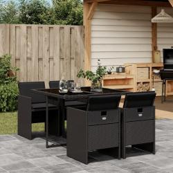 Ensemble à manger de jardin coussins 5pcs Noir Résine tressée alsavelo