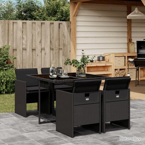 Ensemble  manger de jardin coussins 5pcs Noir Rsine tresse alsavelo
