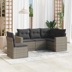 Salon de jardin 5 pcs avec coussins gris résine tressée alsavelo