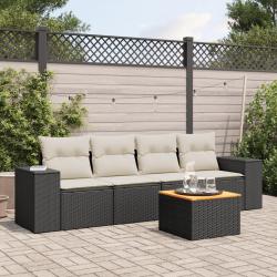 Salon de jardin 5 pcs avec coussins noir résine tressée alsavelo