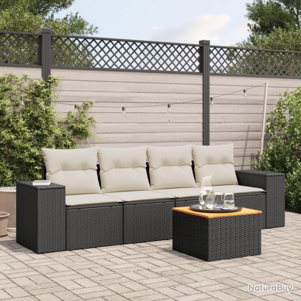 Salon de jardin 5 pcs avec coussins noir rsine tresse alsavelo