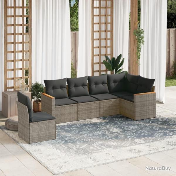 Salon de jardin 6 pcs avec coussins gris rsine tresse alsavelo