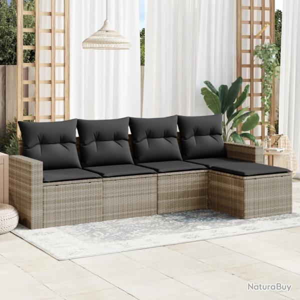 Salon de jardin 5 pcs avec coussins gris clair rsine tresse alsavelo