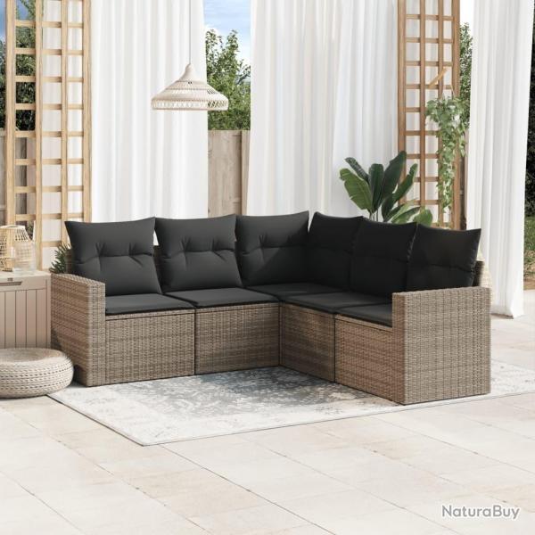 Salon de jardin 5 pcs avec coussins gris rsine tresse alsavelo