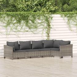 Salon de jardin 5 pcs avec coussins Gris Résine tressée alsavelo