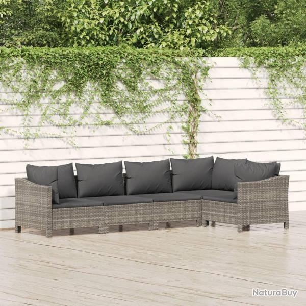 Salon de jardin 5 pcs avec coussins Gris Rsine tresse alsavelo