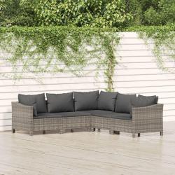 Salon de jardin 5 pcs avec coussins Gris Résine tressée alsavelo