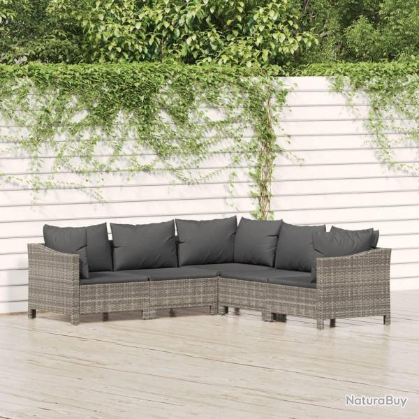 Salon de jardin 5 pcs avec coussins Gris Rsine tresse alsavelo