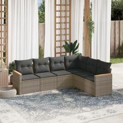 Salon de jardin 6 pcs avec coussins gris résine tressée alsavelo