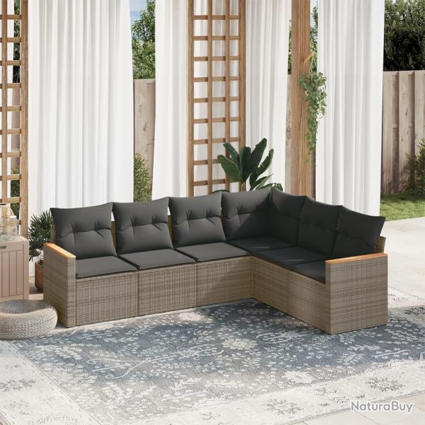 Salon de jardin 6 pcs avec coussins gris rsine tresse alsavelo