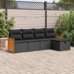 Salon de jardin 5 pcs avec coussins noir résine tressée alsavelo