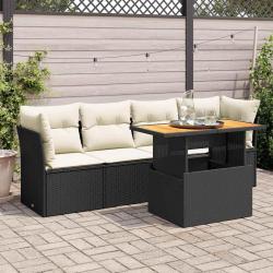 Salon de jardin 5 pcs avec coussins noir résine tressée alsavelo
