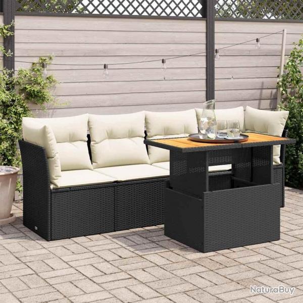 Salon de jardin 5 pcs avec coussins noir rsine tresse alsavelo