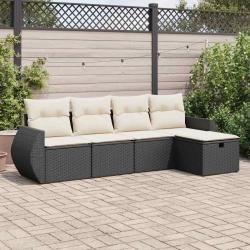 Salon de jardin 5 pcs avec coussins noir résine tressée alsavelo
