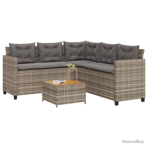 Canap de jardin avec table et coussins en forme de L gris alsavelo