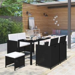 Salon de jardin 6 pcs avec coussins Résine tressée Noir alsavelo