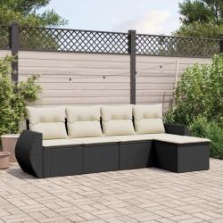 Salon de jardin 5 pcs avec coussins noir résine tressée alsavelo