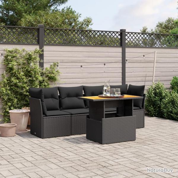 Salon de jardin 5 pcs avec coussins noir rsine tresse alsavelo