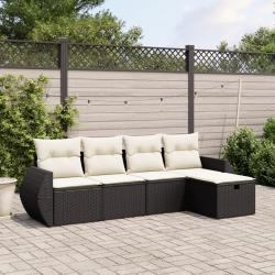 Salon de jardin 5 pcs avec coussins noir résine tressée alsavelo