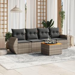 Salon de jardin 5 pcs avec coussins gris résine tressée alsavelo