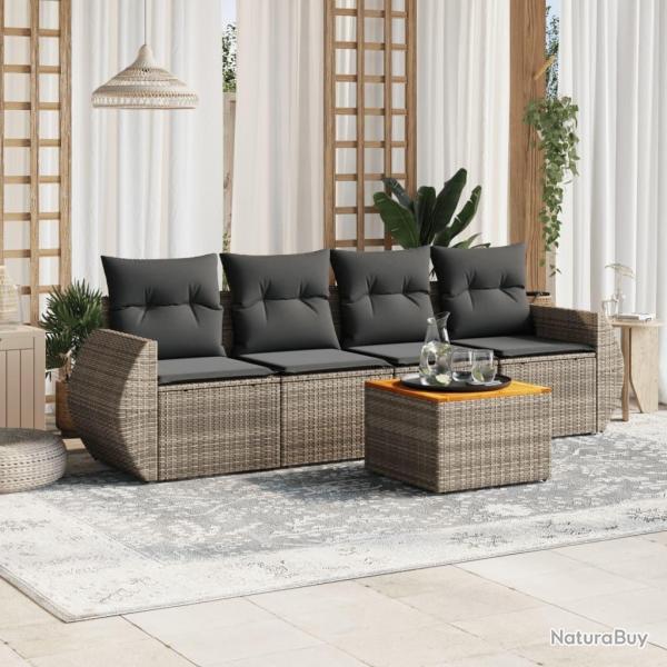 Salon de jardin 5 pcs avec coussins gris rsine tresse alsavelo