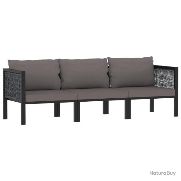 Canap  3 places avec coussins Anthracite Rsine tresse alsavelo