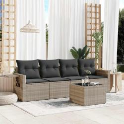 Salon de jardin 5 pcs avec coussins gris clair résine tressée alsavelo